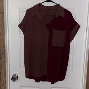 SHEIN Burgundy and Maroon Button-Down Shirt